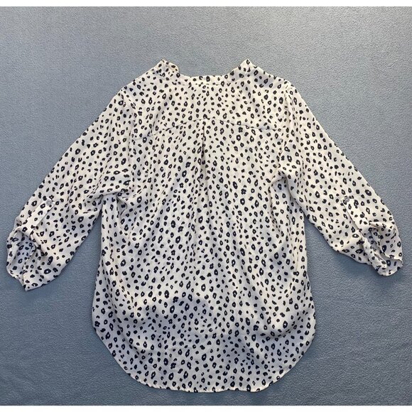 Lush‎ Womens Animal Print Blouse Top Large Cream Black 3/4 Tab Sleeve Popover - Picture 2 of 10